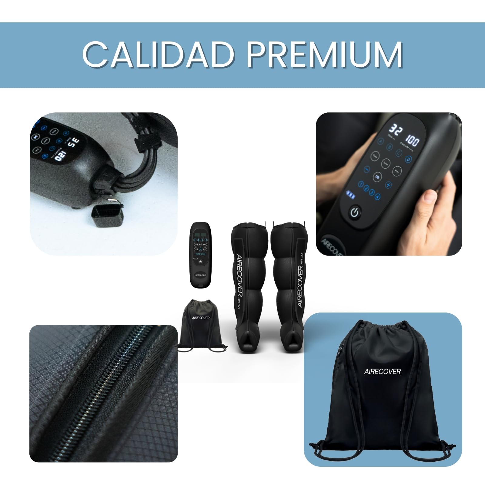 Presoterapia para Casa, Masajeador de Piernas Inalámbrico y Recargable para Circulación y Recuperación Muscular, 4 Cámaras, 30-250 mmHg, 4 Modos, Batería 3h (M)