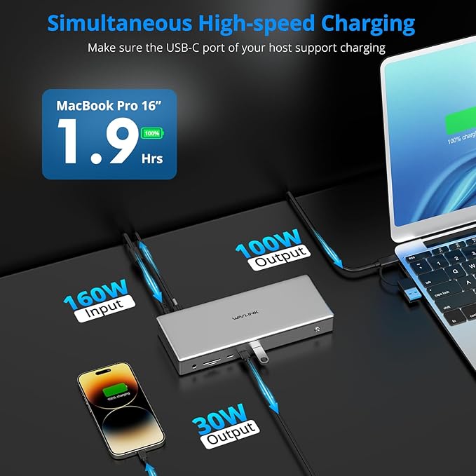 WAVLINK USB C Docking Station DisplayLink 4X DisplayPort 8K 100W PD miniatura 5