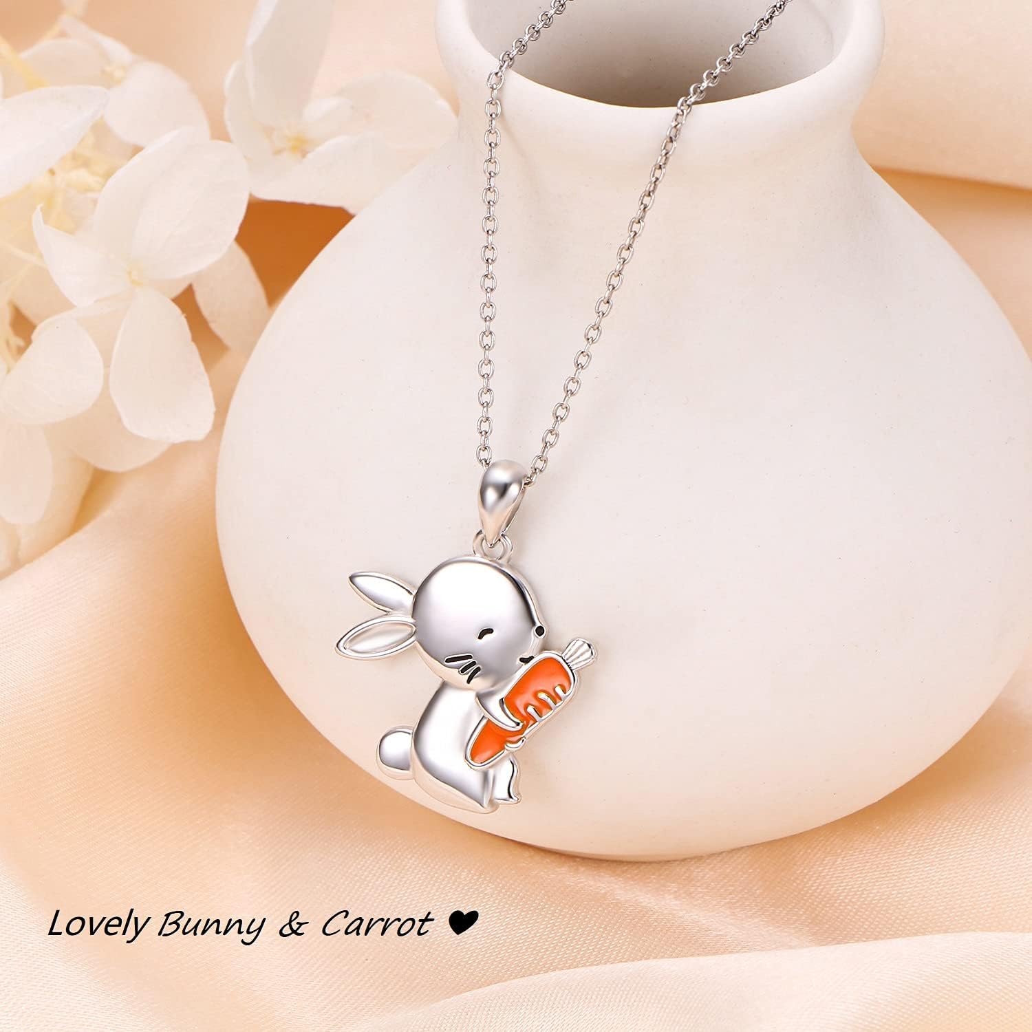 YinShan Bunny Gifts Bunny Necklace Easter Bunny Earrings for Women Girls 925 Sterling Silver Rabbit Pendant with Love Message Cute Animal Jewelry - Image 4