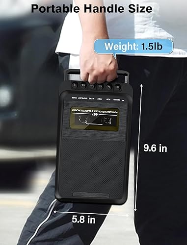 Miniatura 5 de Reproductor de casete portátil con grabadora de cinta de casete de altavoz grande de 3 W a través de micrófono Bluetooth, reproductor de cinta de