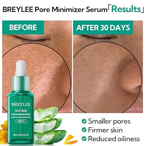 Miniatura 5 de BREYLEE Máscara eliminadora de puntos negros y suero minimizador de poros, aceite de árbol de té, tiras de poros nasales +100 papeles, control de