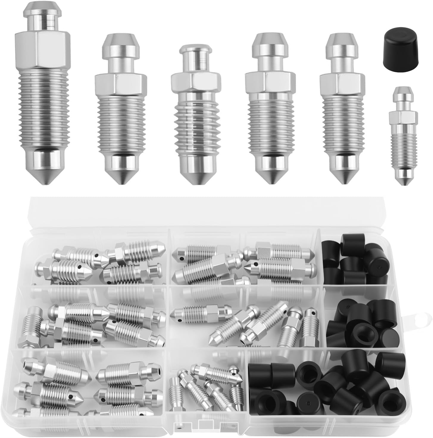 36PCS Brake Bleeder Valve Kit with Multi-Size,SAE & Metric Brake Bleeder Screws Kit with Dust Caps for H9403-6 H9410-6 H9406-6 H9402-6 H9407-6,Portable Brakes Bleed Kits