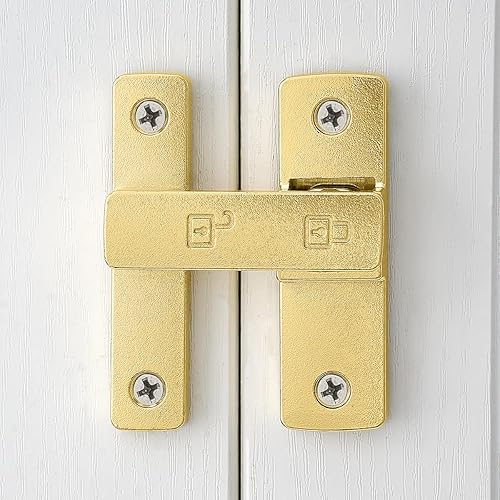 Miniatura 4 de Paquete de 2 cierres dorados para puerta de granero, cerradura de puerta de 180 grados, herrajes para puerta abatible, cerradura de puerta de