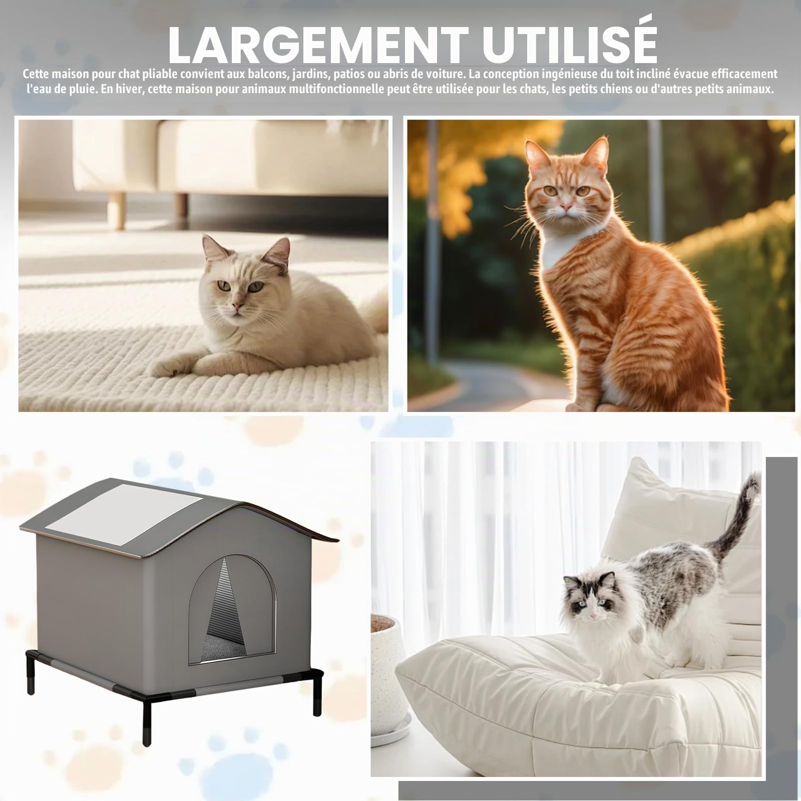 Maison pour chat d'extérieur résistante à l'hiver – Maison pour chat chaude imperméable avec base surélevée et isolation – Tente résistante aux intempéries pour chats errants et petits