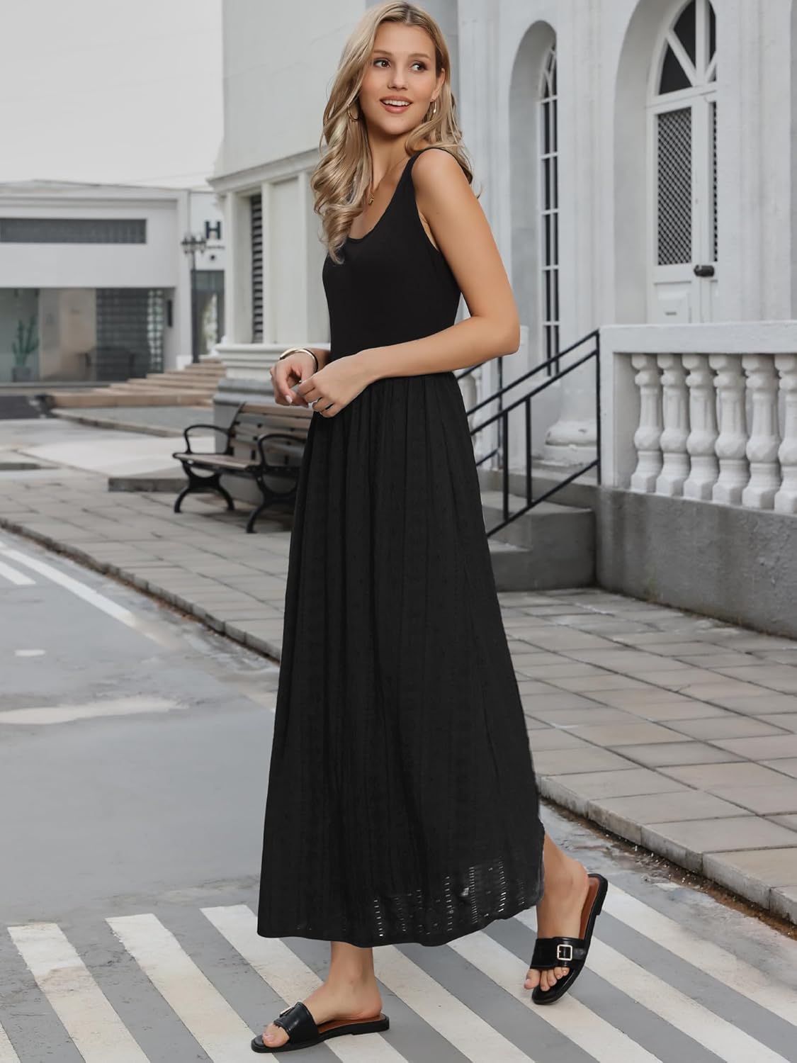 Allegra K Summer Maxi Dress for Womens Square Neck Sleeveless Casual Beach Eyelet Embroidery Long Dresses - Image 3