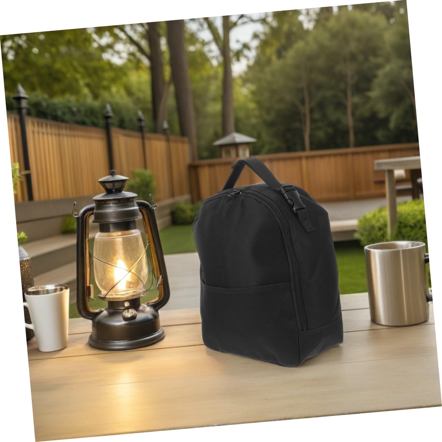 TOYANDONA Borsa Organizer per Ventilatore da Campeggio, 30,5x26x13 Cm | Tessuto Oxford Nero, Maniglia per Trasporto, Custodia da Viaggio Compatta per Vacanze Estive e Outdoor