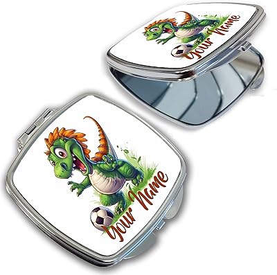 Bleu Reign Compact Personalized Pocket Mirror Custom Name Funny Dinosaur Soccer Player