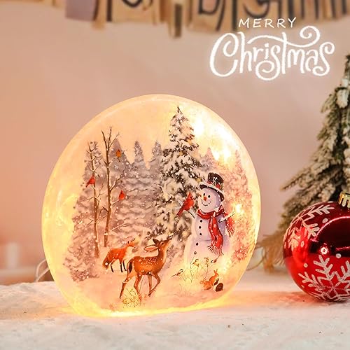 Miniatura 6 de Muñecos de nieve iluminados de Navidad, decoración de interior de cristal agrietado, luz LED, florero de muñecos de nieve, lámpara de cardenal y