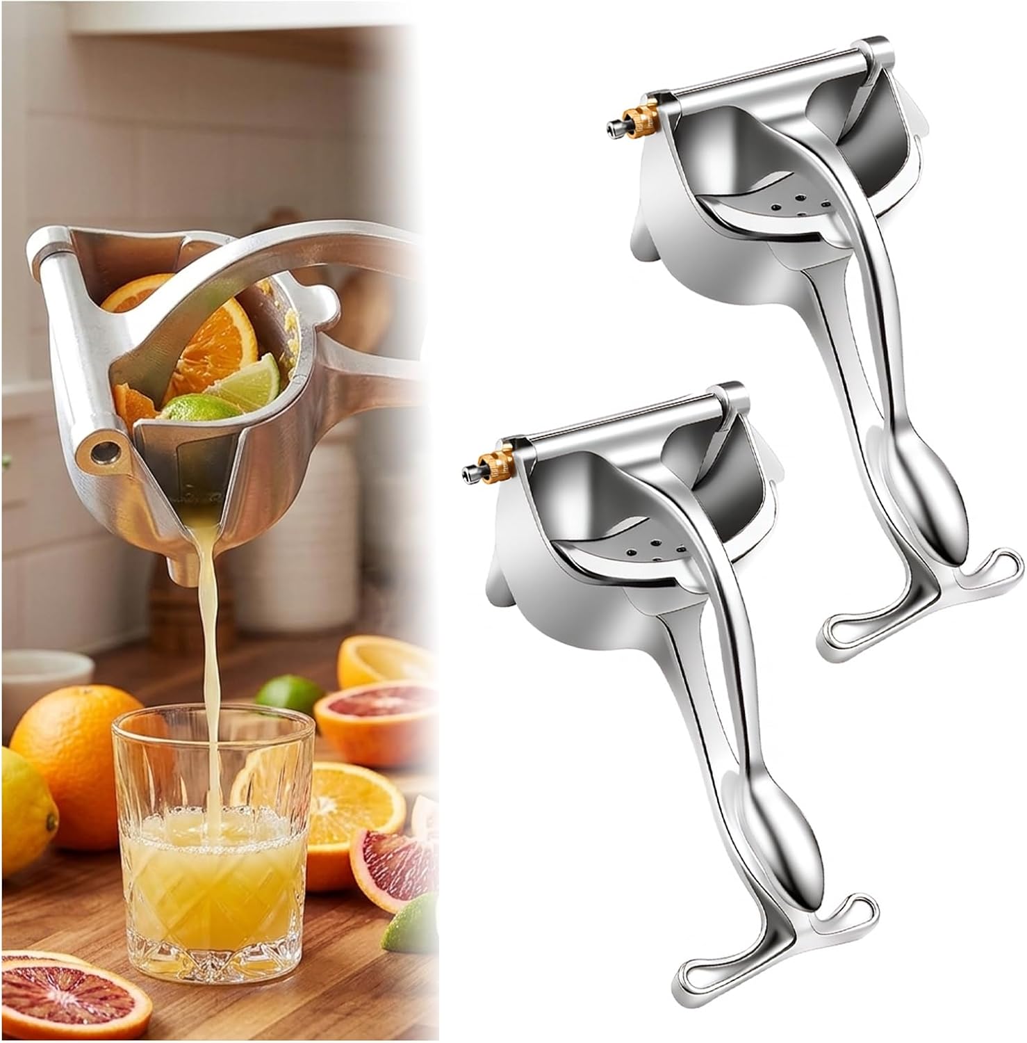 Hand Juicer Squeezer with Heavy Duty Handle, 2026 New Manual Fruit Juicer Citrus Press for Lemon, Orange, Lime, Grapefruit (2 Pcs)