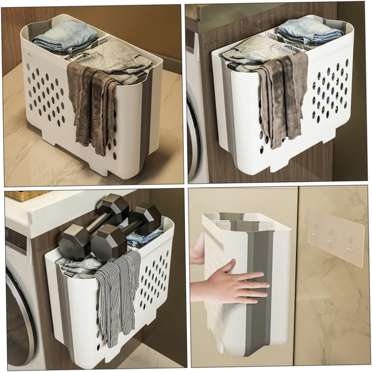 Foldable Wall Mount Laundry Basket Large Capacity Hollow Design Bedroom Basket Organizer Space Saving Dirty Clothes Hamper for Home Bathroom Storage