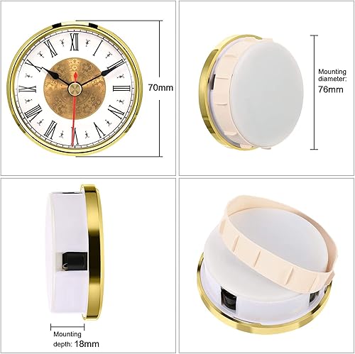 Miniatura 2 de Hicarer 3-18 Inch (3.150 in) Inserto de reloj de cuarzo, borde dorado, segunda mano roja, número romano, movimiento de cuarzo