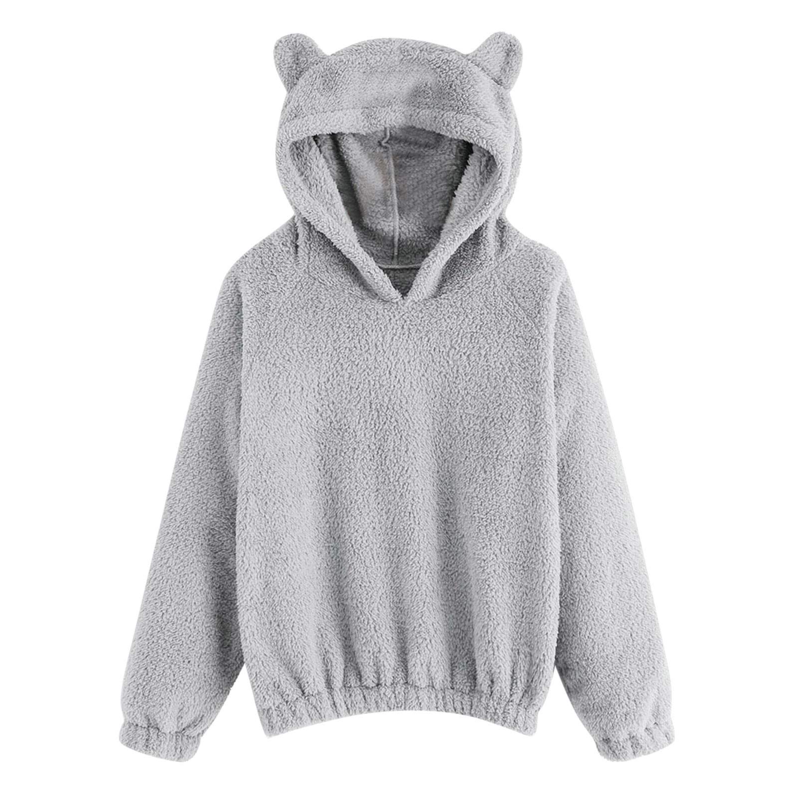 Teddy Bear Hoodie Coat For Womens Long Sleeve Fleece Sweatshirt
