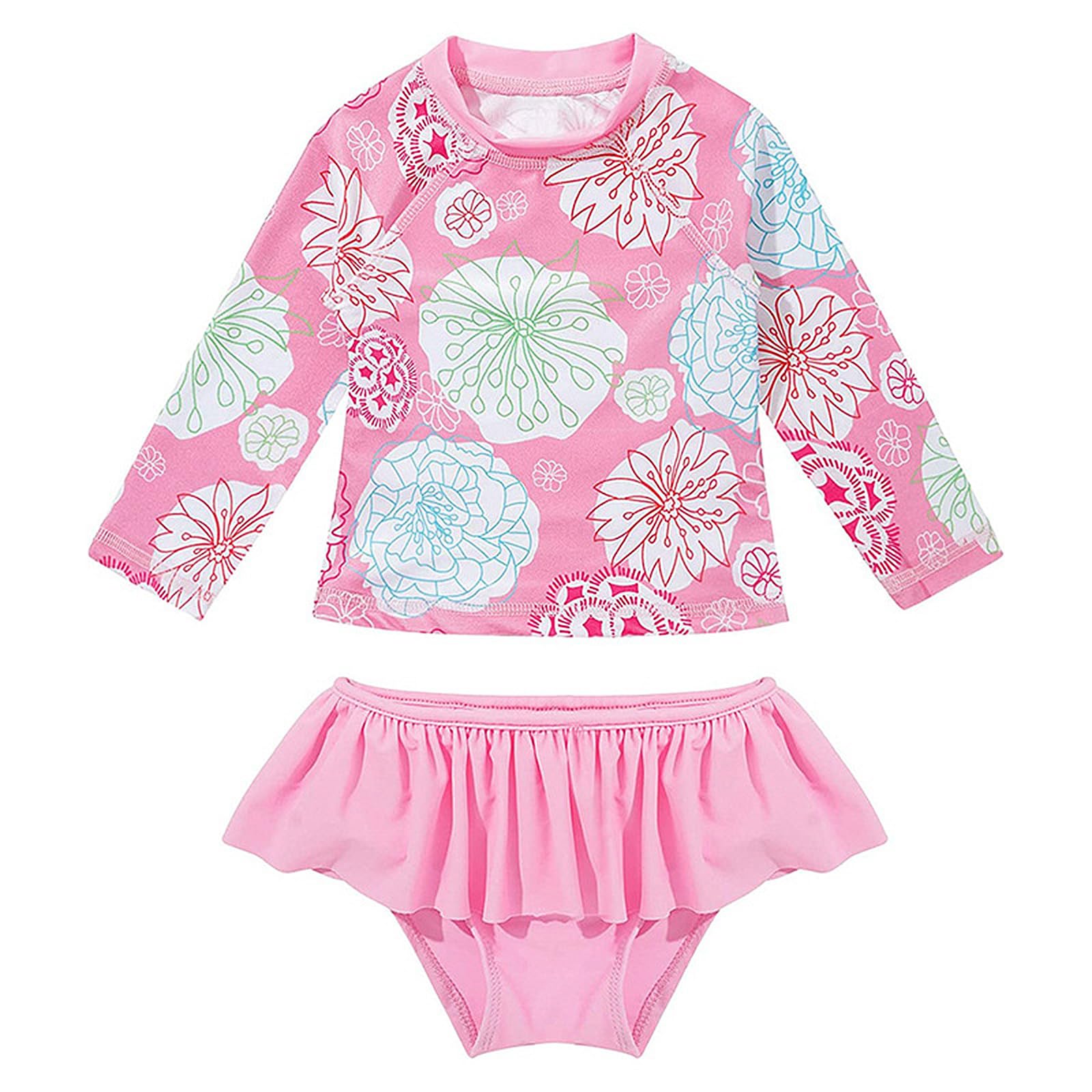 WYTbabyBañador Niña Dos Pieza Manga Larga Traje de Baño Niñas con Volantes UPF 50+ Proteccion Solar Natacion Playa Transpirable Secado Rápido Bañador para Niña 3-8 Años