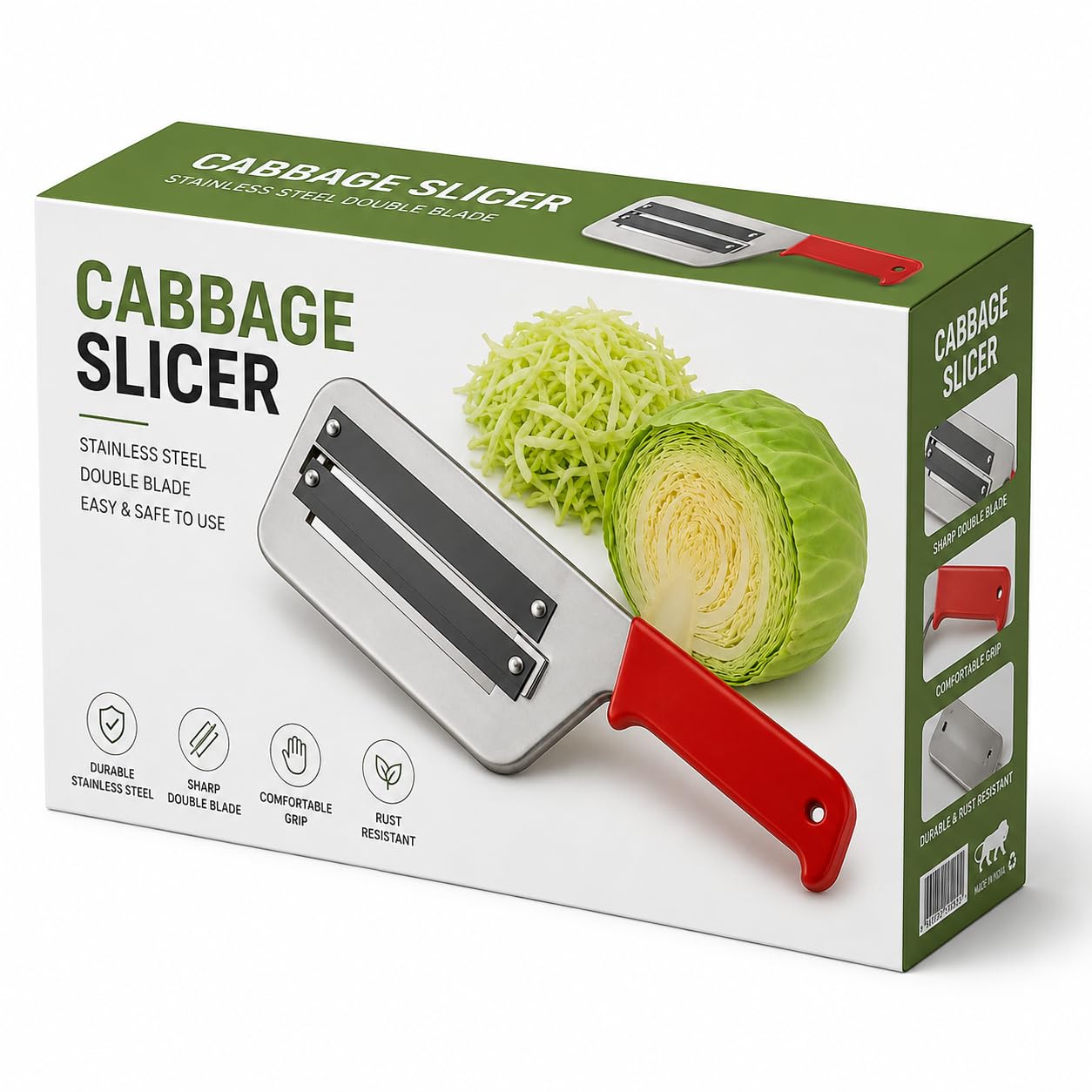 Premium Stainless Steel Cabbage Cutter Vegetable Shredder & Slicer for Coleslaw, Salads, Kimchi and Kitchen Food Preparation-image-7