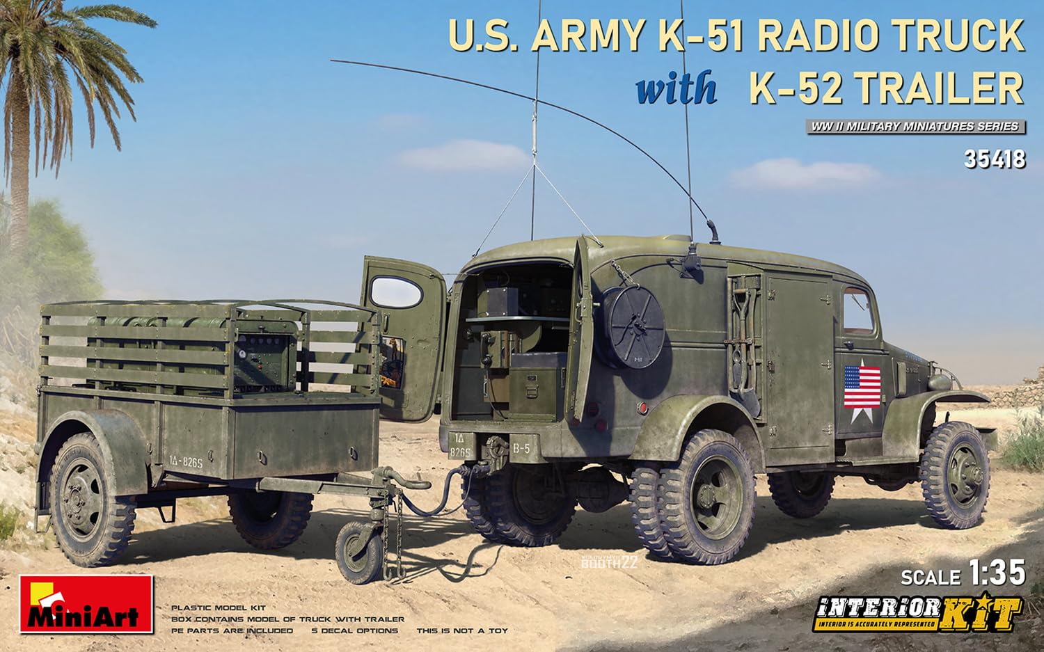 MiniArt 35418 1:35 US Funkwagen K-51 mit Anhäng. K-52 - originalgetreue Nachbildung, Modellbau, Plastik Bausatz, Basteln, Hobby, Kleben, Modellbausatz, Zusammenbauen, unlackiert