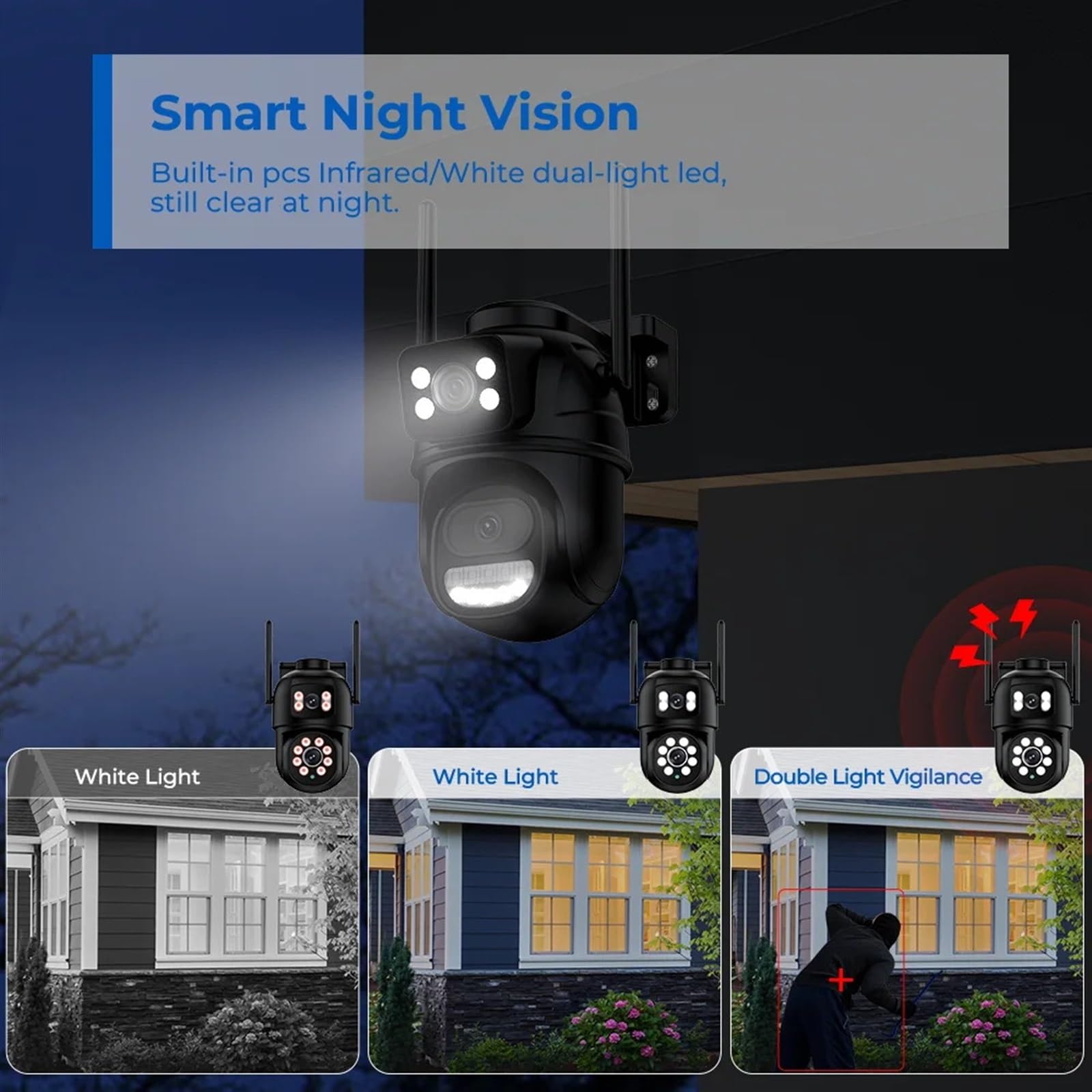 Caméra de sécurité, Caméra IP PTZ à Double Objectif 8MP 4K avec écran 4MP HD, Zoom numérique 4X, Suivi Automatique, caméra de Surveillance extérieure sans Fil(8MP Add 128G Card)