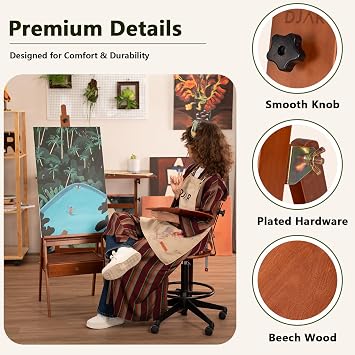 DJAR Medium Wooden H-Frame Art Easel with Storage Drawer, Walnut