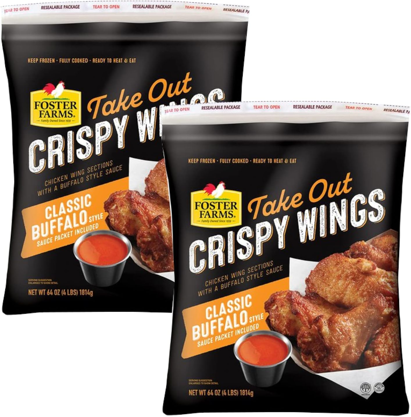 Gourmet Kitchn Foster Farms Classic Buffalo Crispy Meaty and delicious Chicken Wings - Classic Buffalo Style Sauce Packet luded - Tender and Juicy Inside & Crispy on the Outside (2 Pack)