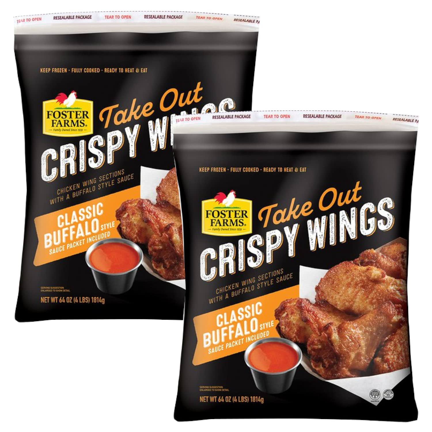 Gourmet Kitchn Foster Farms Classic Buffalo Crispy Meaty and delicious Chicken Wings - Classic Buffalo Style Sauce Packet luded - Tender and Juicy Inside & Crispy on the Outside (2 Pack)