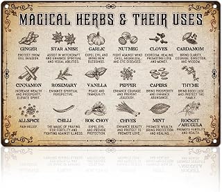 Magical Herbs And Their Uses Tin Sign Retro Metal Wall Decor 8" x 12" Vintage Witches Magic Knowledge Wall Art Poster for Home Cafes Game Room Bar Outdoor Garage Yard Gym Decor