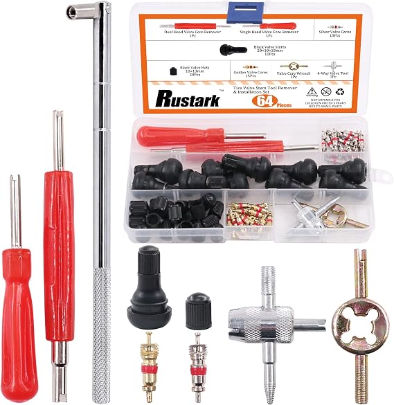 Swpeet Lot De 65 Outils De Retrait Et Installation Valve Pneu - Tiges Valve, Capuchons Et Extracteurs Pour Voitures, Vélos, Motos