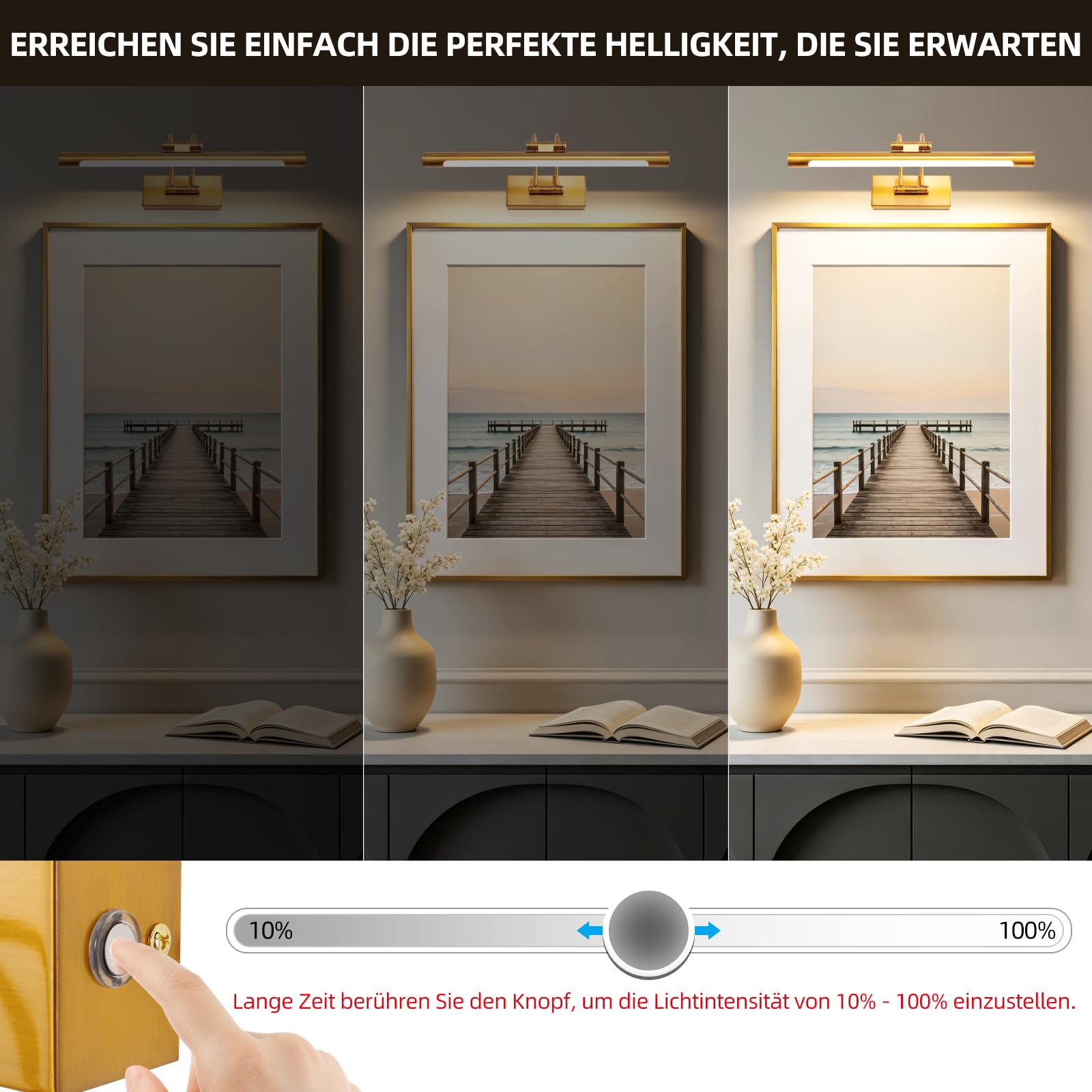 MantoLite LED Bilder Wandleuchte 8W 40CM Waschtisch Badezimmer Wandleuchte Spiegel Leuchten,Innenbeleuchtung mit Schwenkbarem Lampenkopf und Zugschalter, 3000K Leseleuchte Wandleuchten