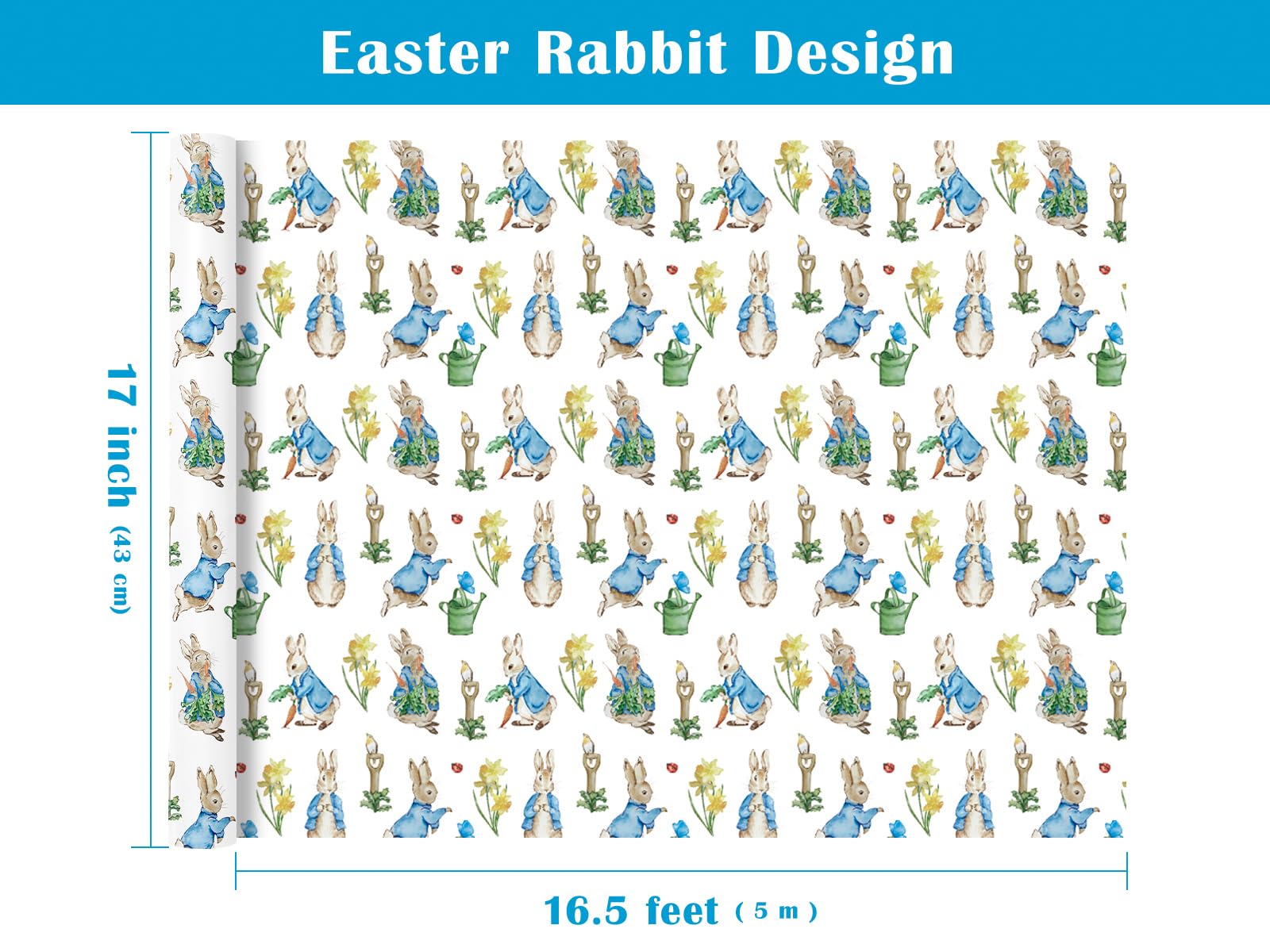 WRAPAHOLIC Rouleau de papier cadeau de Pâques – Mini rouleau de 43,2 cm x 5 m – Motif lapin parfait pour Pâques, fête de printemps, fête prénatale, vacances