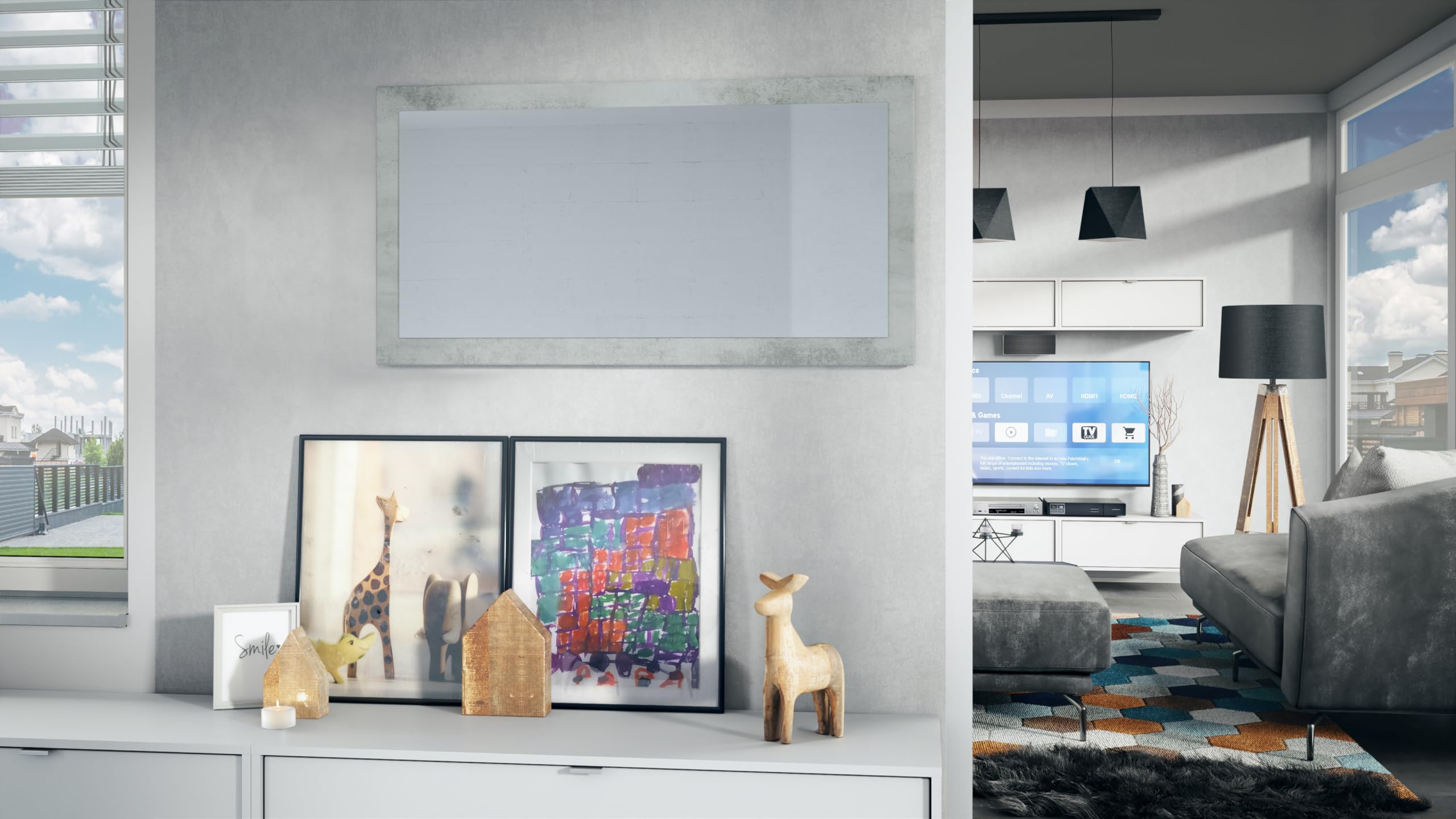 Vladon Espejo Lima, Espejo de Pared con Marco Moderno, Blanco de Alto Brillo (110 x 52 cm)
