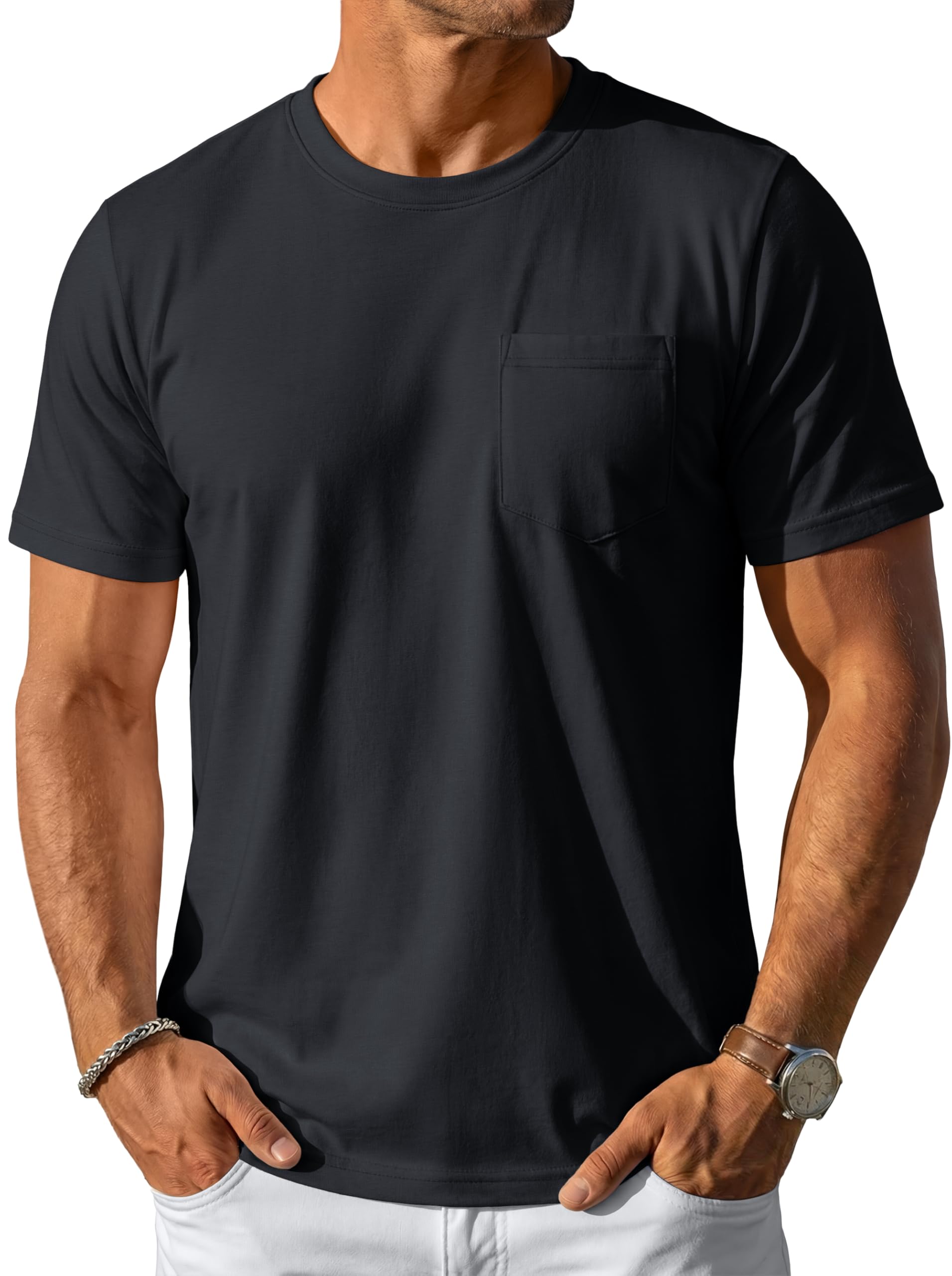 MAGCOMSEN Mens Pocket T Shirts Short Sleeve Cotton Moisture Wicking Plain Tshirts Casual Lightweight Summer Basic Tees