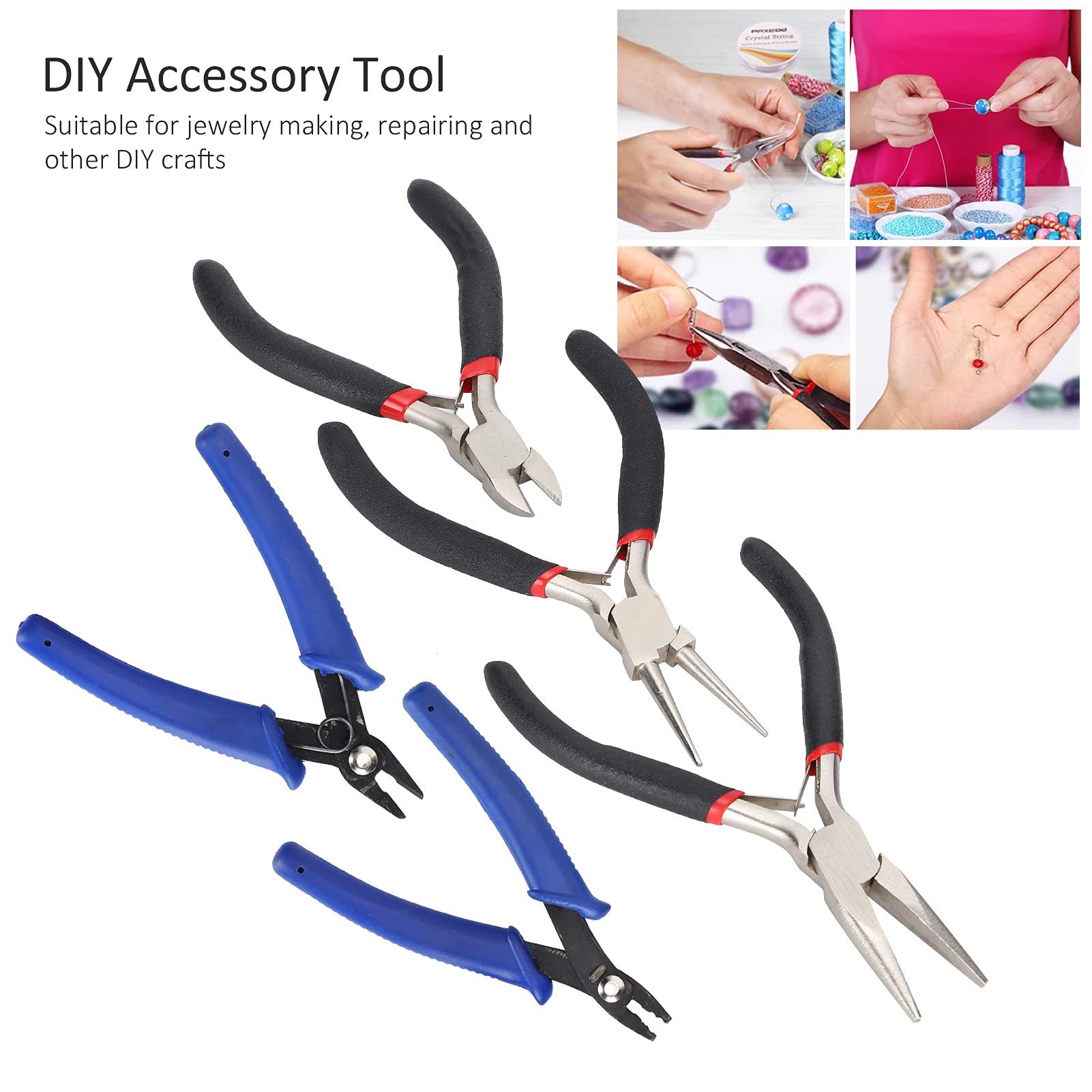 Set di pinze per gioielli, set di 5 pinze professionali per gioielli con borsa degli attrezzi, ideali per la creazione di gioielli, riparazioni e artigianato fai da te, include ago in tessuto naso,