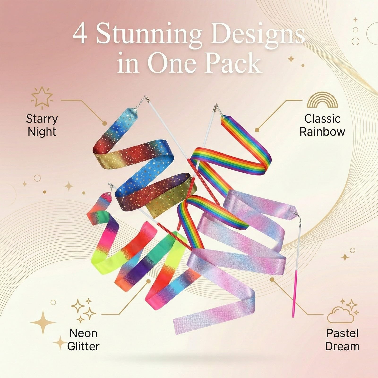 Cinta Gimnasia Ritmica Niña,4 Piezas Pelota Gimnasia Ritmica, Accesorios de Gimnasias, Cinta de Baile Rítmico,para Baile Artístico, Adultos, Espectáculos de Talentos Infantiles - 4