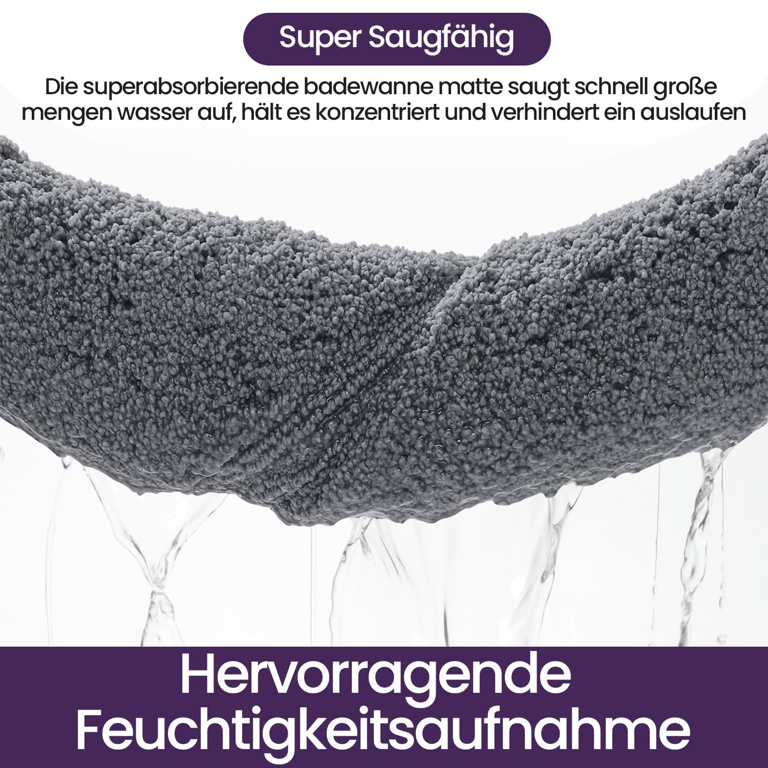 DEXI Badezimmerteppich 60 x 150 cm, Badteppich rutschfest Waschbar, weicher Badematte, Mikrofaser Absorbent Badvorleger, Badematten für Badewanne, Duschraum und Badezimmer, Grau