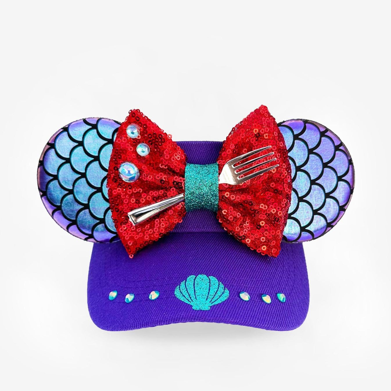 Ariel Visor, Mickey Ears, Mermaid Visor, Mermaid Hat Black and Red