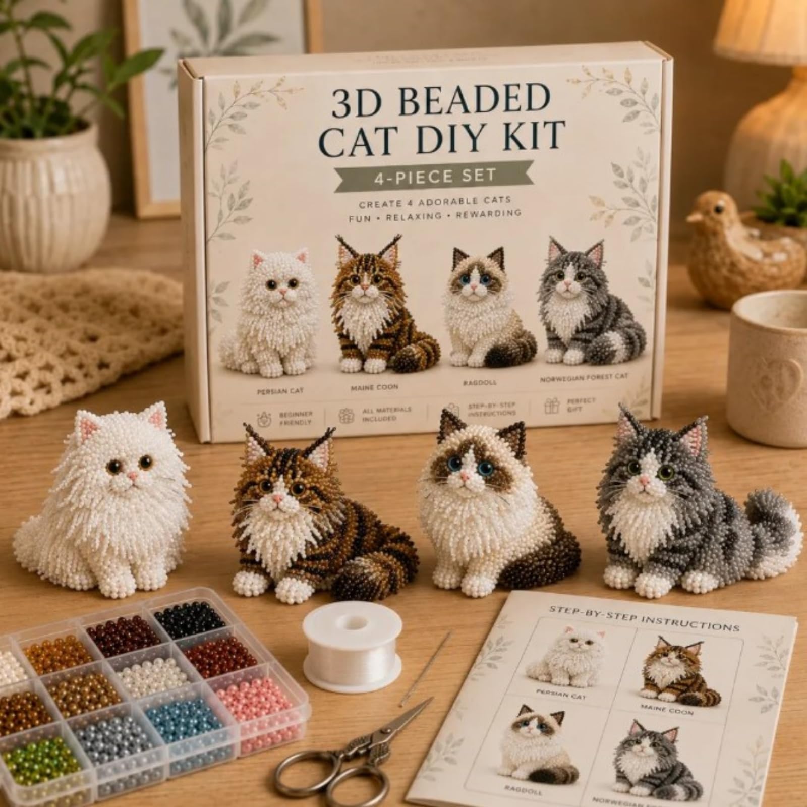 3D Beaded Cat DIY Kit, Beginner Friendly 3D Beaded Cat DIY Kit - Image 2