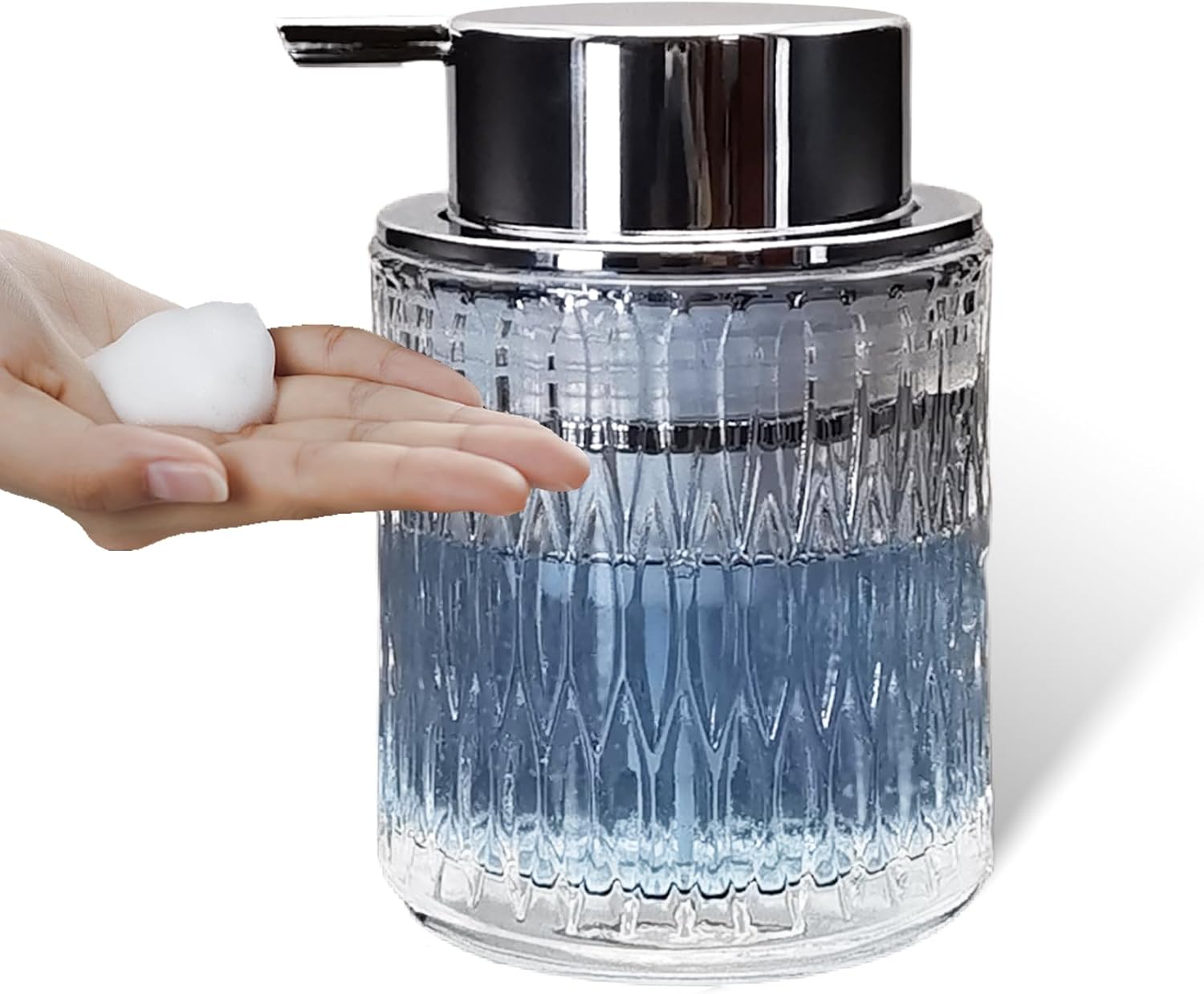 Glass Hand Foaming Soap Dispensers with Silver Pump Refillable Hand Soap Dispenser for Bathroom Kitchen (1Pack-D884)