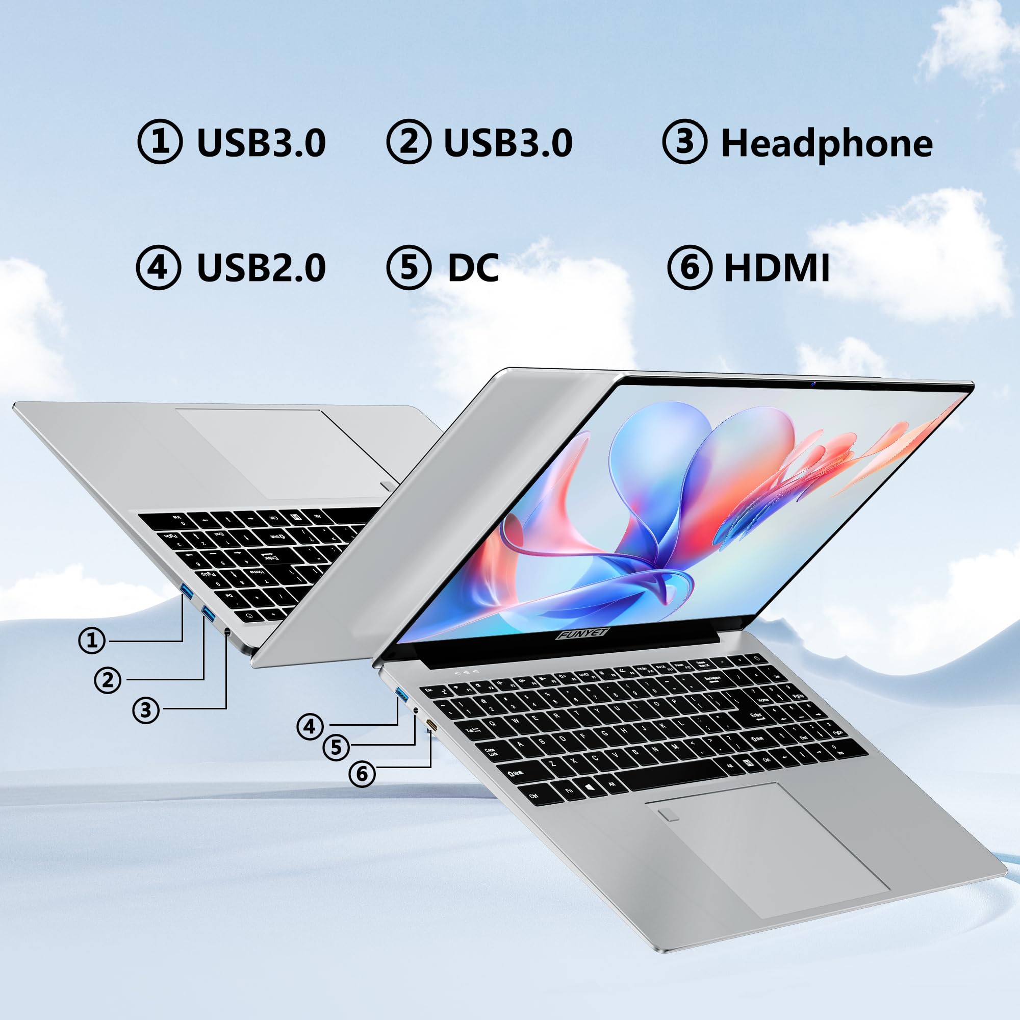 FUNYET 2025 Pc Portatile 16Pollici Celeron N95 Upto 3.4GHz Notebook LPDDR4 16 GB RAM 1 TB SSD Espansione 1TB Win11 Pro 5G WiFi 1920×1200 FHD USB3.0 BT5.0 HDMI Tastiera Retroilluminata Sblocco Impronta