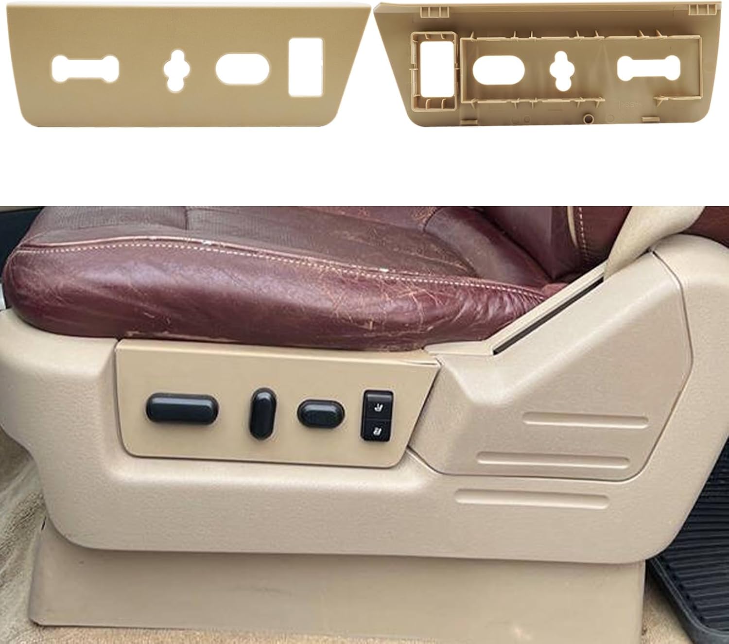 2PCS Compatible with Ford F150 Seat Trim Cover Panel and Seat Switch Housing Bezel 2009-2014, Lincoln Mark LT Front Driver Side Seats Panel Replacement Cover 9L3Z1661693CA 9L3Z14A706NA-Beige