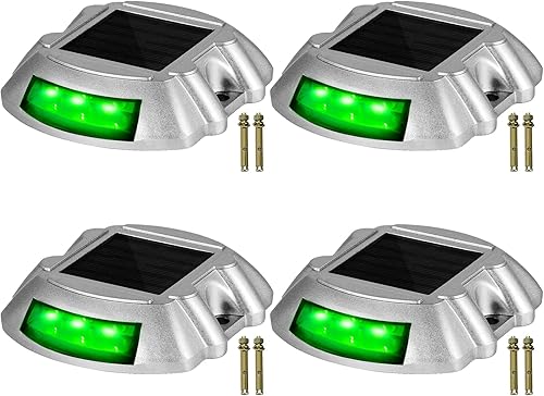 Happybuy - Juego de 4 luces solares para calzada de entrada color verde brillante con tornillo solar luces de cubierta al aire libre impermeables
