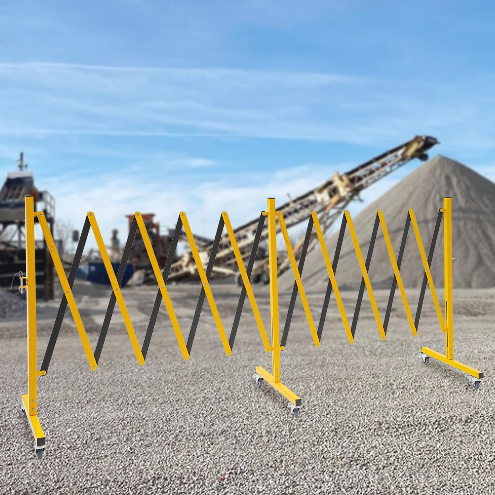 Eleeferri Industrial Expandable Metal Barricade Gate Outdoor, 16FT Folding Security Gate, Expandable Mobile Barricade, Retractable Safety Barrier with Wheels, Adjustable Traffic Fence for Yellow Black