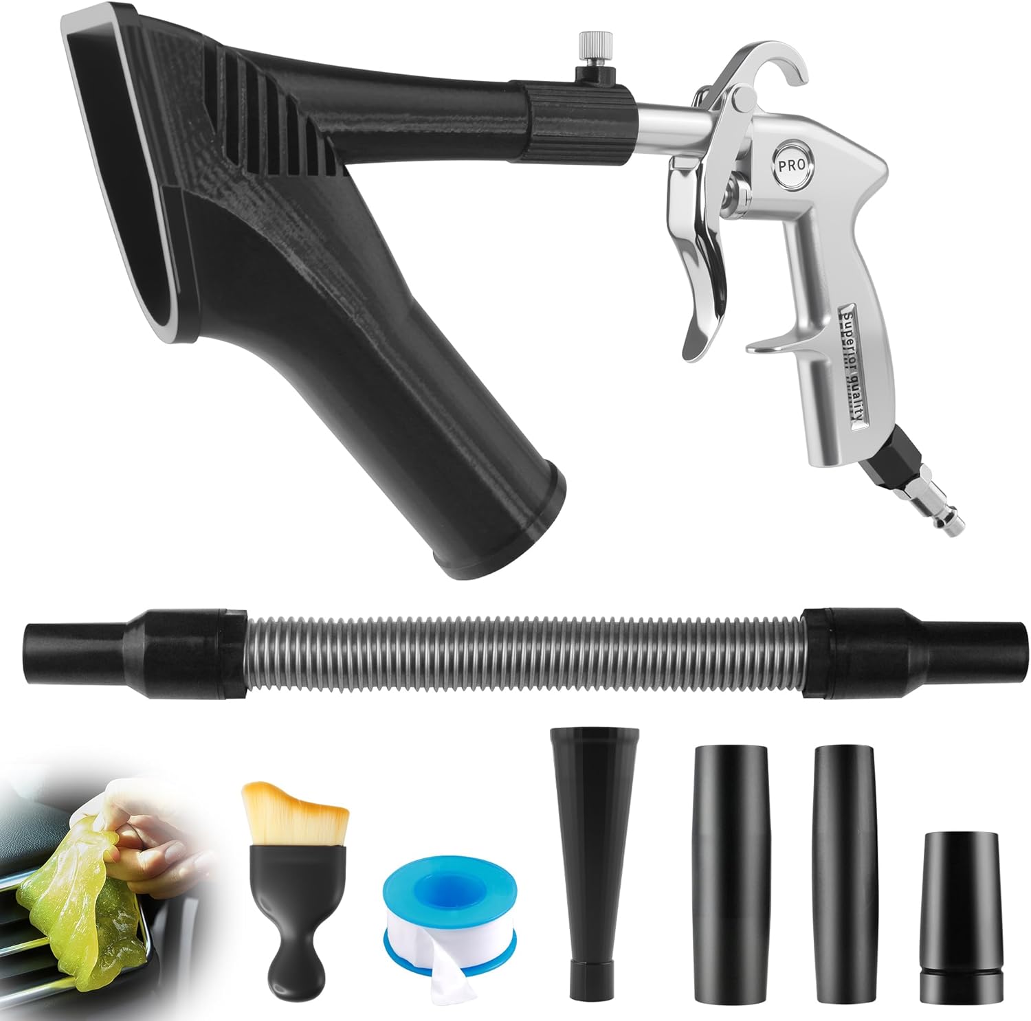 2IN1 Car Interior Detailing Air Blow Gun & vacunm Gun with Adjustable Air Flow Nozzle,Cleaning Gun Quickly Blasts Dirt and Dust from Surface Works with Air Compressor(Upgrade Rotate Tube)