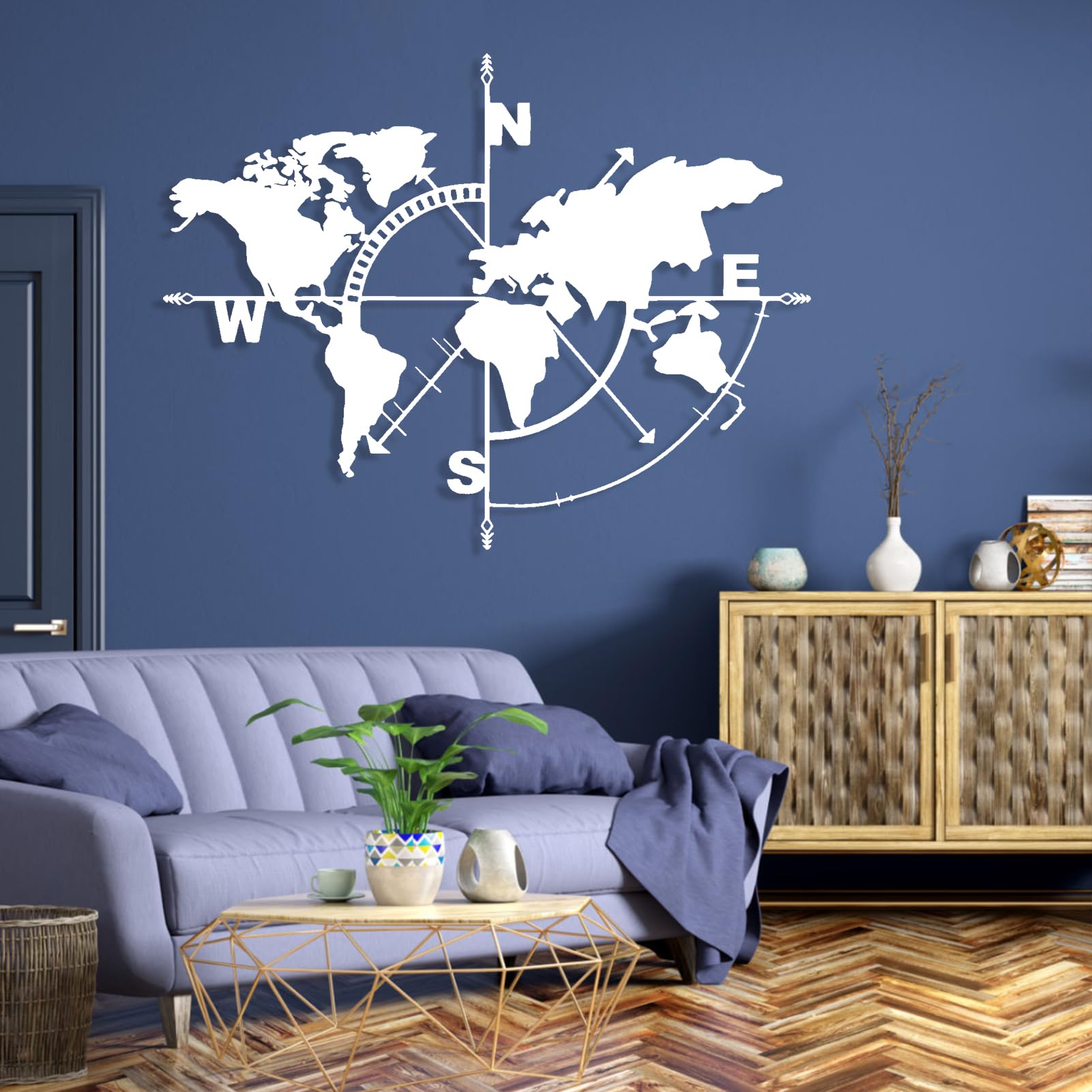 Genérico Mapa del Mundo de Metal para Pared, decoración rústica para Sala de Estar, 52x39 Pulgadas, Color Negro.