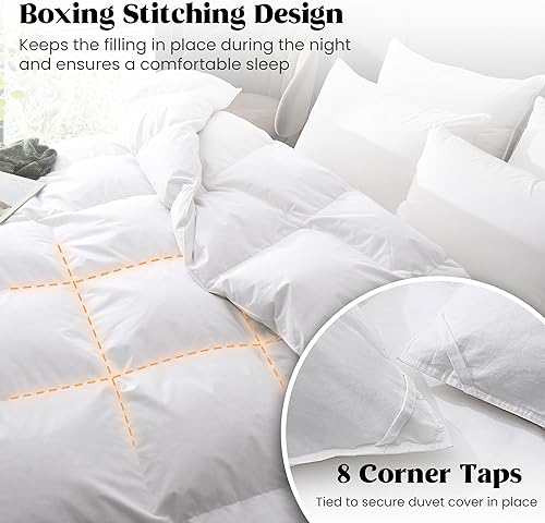 Miniatura 4 de DAICO Edredón ligero de plumas de ganso blanco, tamaño Queen, funda de 100% algodón, edredón de cama matrimonialqueen de 90 x 90 pulgadas, relleno