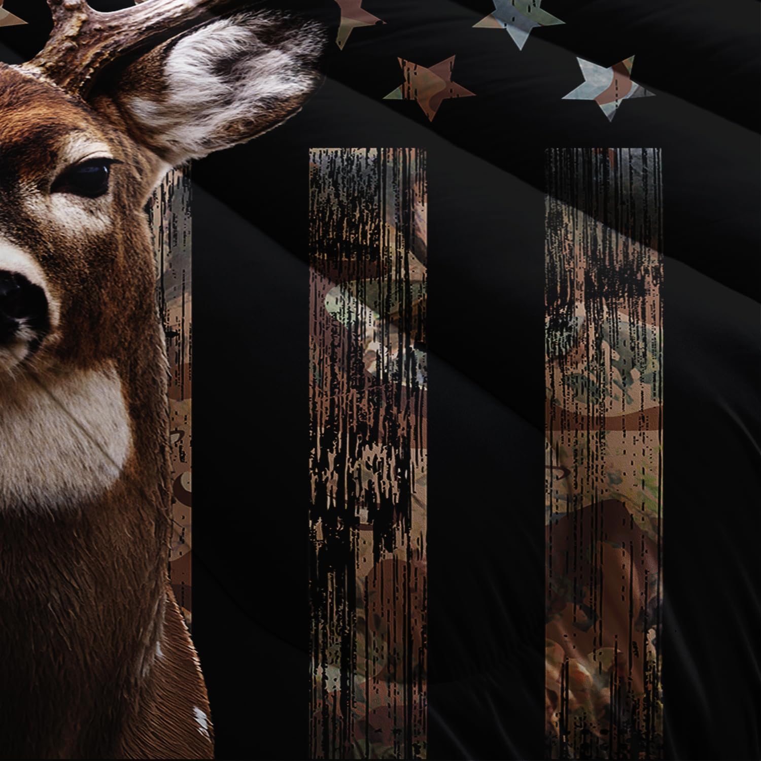 HOSIMA Deer Hunting Camo Comforter,Hunter Bedding Set American Flag Comforter Queen Size for Room Decor,Deer Comforter Set for Boys Teens Girls,Queen Comforter Set with 2 Pillowcase.