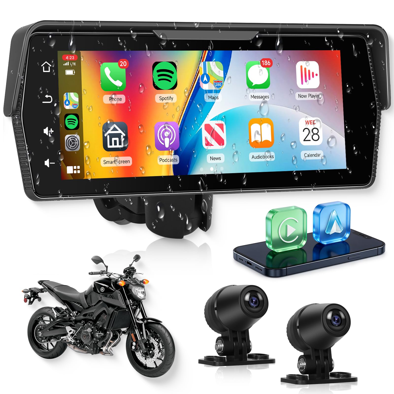 6.86 Inch Motorcycle Carplay GPS Navigation System with Dual Camera