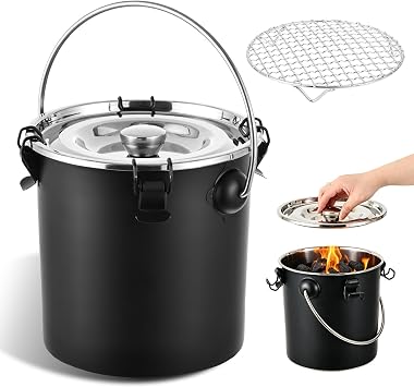 Charcoal Saver Extinguishing Bucket for Hot Charcoal and Ash Collection, Heavy Duty Stainless Steel with Lockable Lid, 3 Gallon Capacity