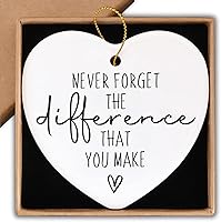 Never Forget The Difference You Make Ceramic Heart Ornament - Thank You Retirement Farewell Gift for Coworkers Boss Friends