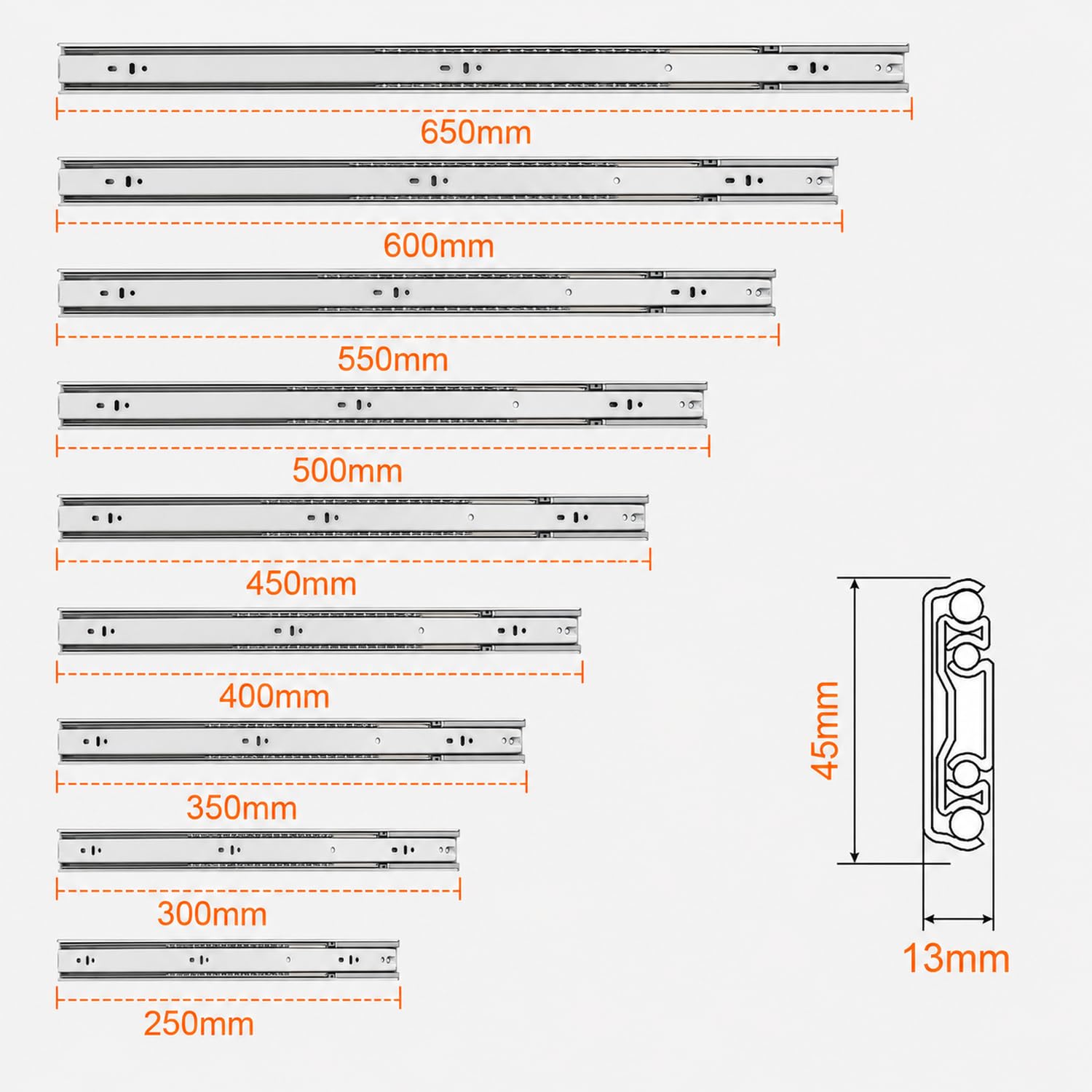 Rieles para cajones telescópicos 300 mm 45 kg 600 mm 2 pares