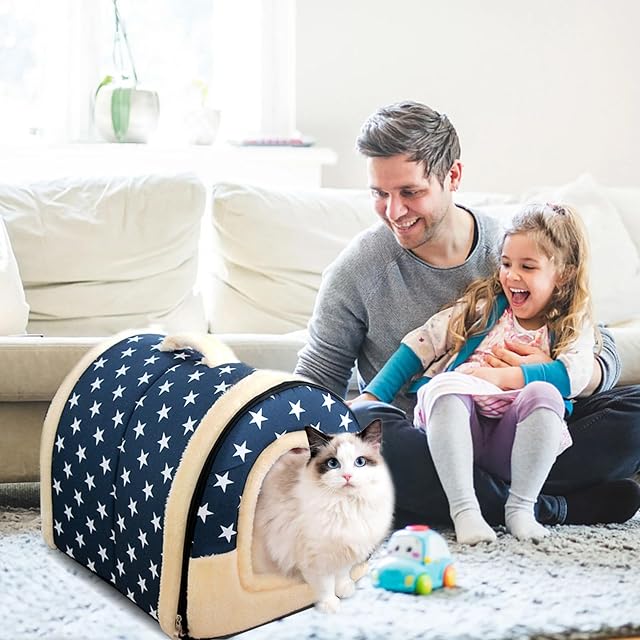 Foto 2 de 7 de PETCUTE Casa Cama para Perros Casa para Mascotas Caseta para Perro Gato Interior con Cojín removible