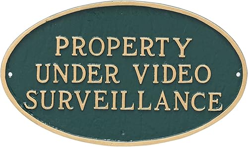 Placa ovalada de metal fundido bajo videovigilancia - Placa de visualización de pared o césped - Señal de seguridad para el hogar o negocio -