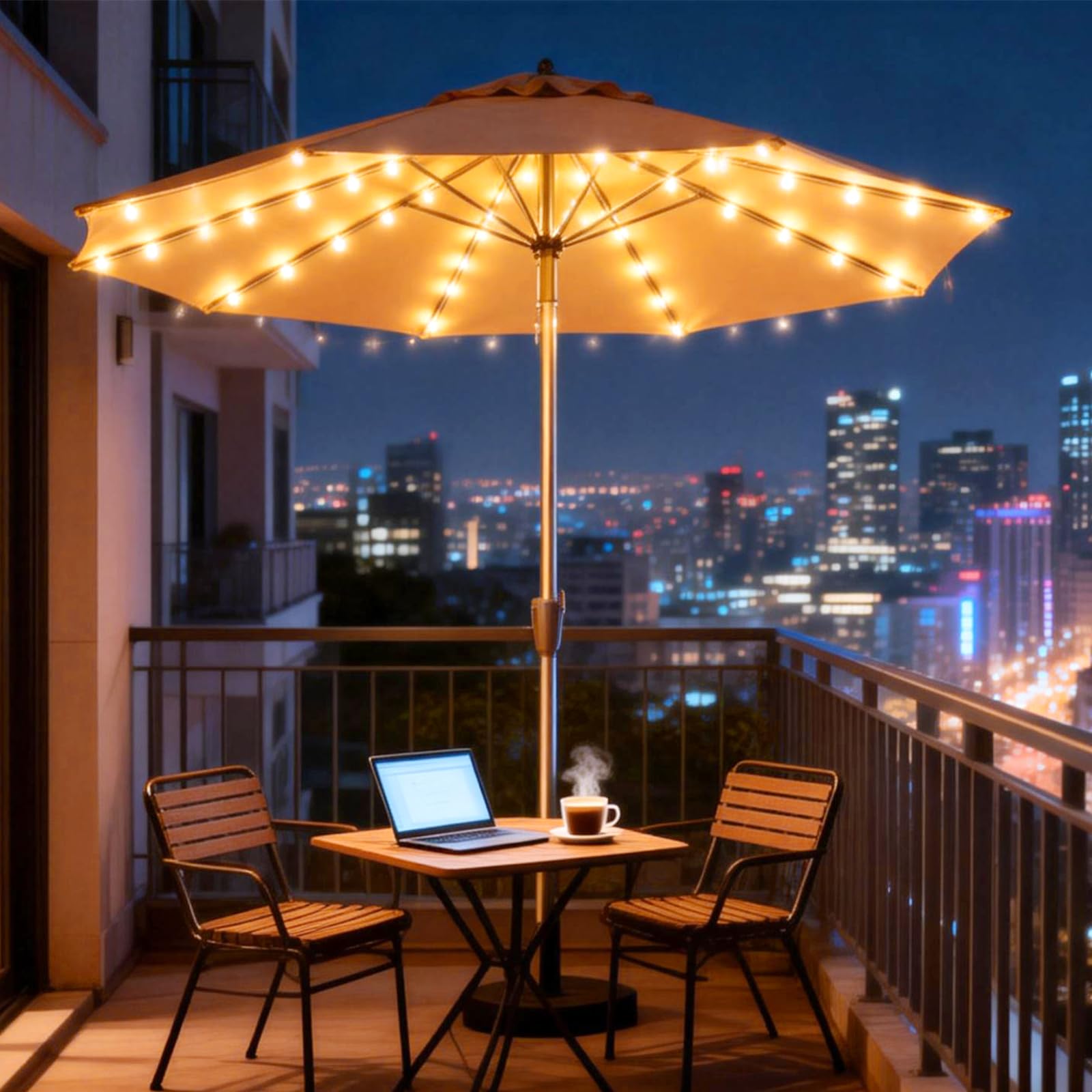 Sonnenschirmbeleuchtung, Sonnenschirm Lichterkette, 104 Led, 8 Modi, Led-Sonnenschirm-Lichterkette, Terrassenschirm-Lichter, Regenschirm Lichterkette Mit Fernbedienung, Batteriebetrieben